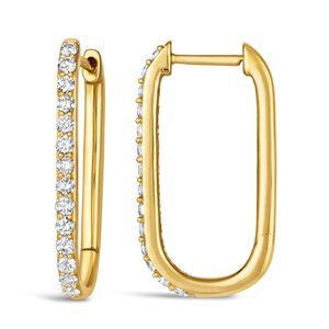 0.50 Carat Natural Diamond Elongated Hoop Earrings G SI 14K Yellow Gold